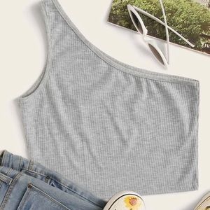 Shein Ribbed One-Shoulder Crop Top